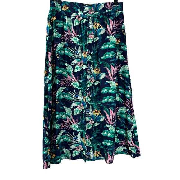 NWT Loft Women's Multicolor 100% Rayon Floral Button Midi Skirt Tropical Small - Picture 1 of 8